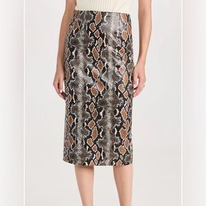 VERONICA BEARD Kaliyah Faux Snakeskin Midi Skirt Brown Khaki Black Sz 00 NWT